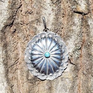 Large Fine Sterling & Turquoise Concho Pendant
